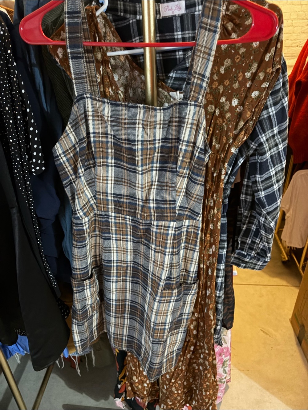 American Eagle Blue and Brown Plaid Mini Dress